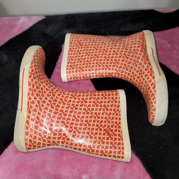 Vtg Coach Ursula Pink Red Signature Rubber Rain Boots - Picture 4 of 7